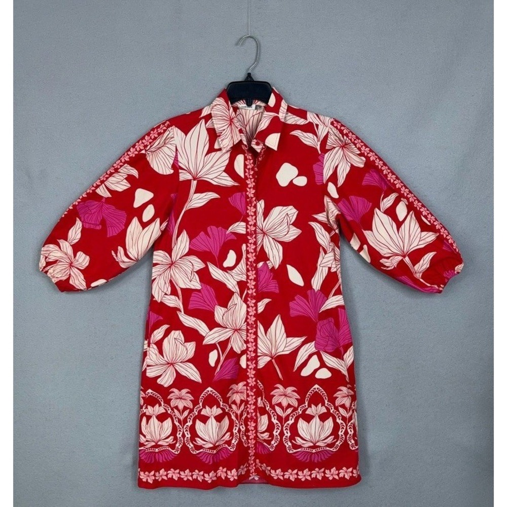 Maude Vivante Dress Womens Small Floral Cotton Long Sleeve Shirt Boho Tropical